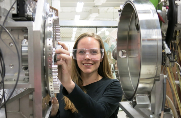 Lindsay Rodgers, placing graphitized coral samples into a mass spectrometer at the Center for Accelerator Mass Spectrometry in Livermore, CA. PC: Carina Fish