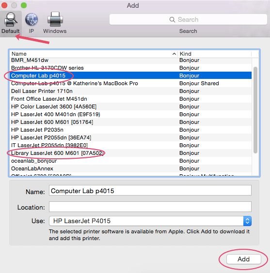 mac printer IP