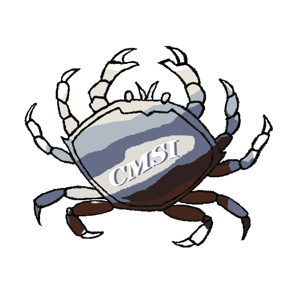 A gray shaded crab with the letters CMSI on it