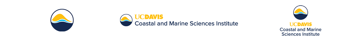 Three logos, the first is just the circular CMSI icon, the next two have a circular logo with mountains and ocean and next to it text that reads "UC Davis Coastal and Marine Sciences Institute"
