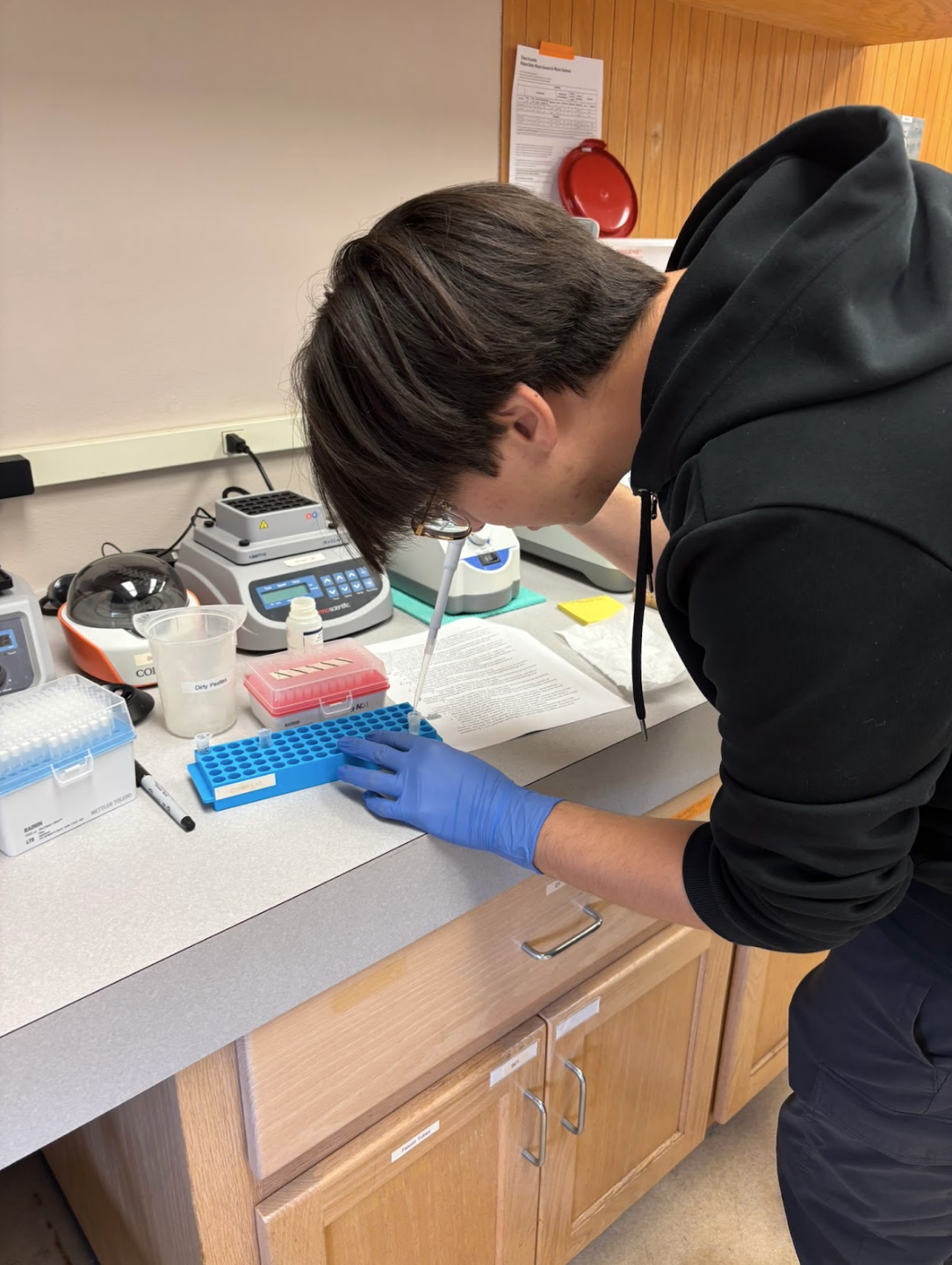 SRJC Intern Lucas Hernandez analyzing samples in the lab