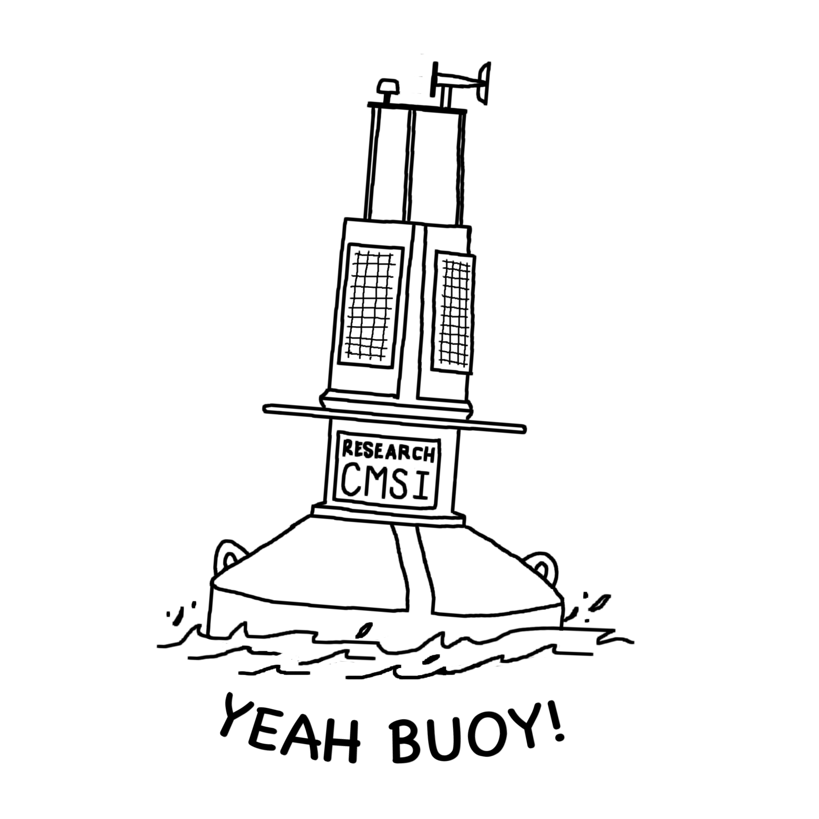 A black and white line drawing of a buoy poking out of the water. At the bottom, text reads "Yeah Buoy!"