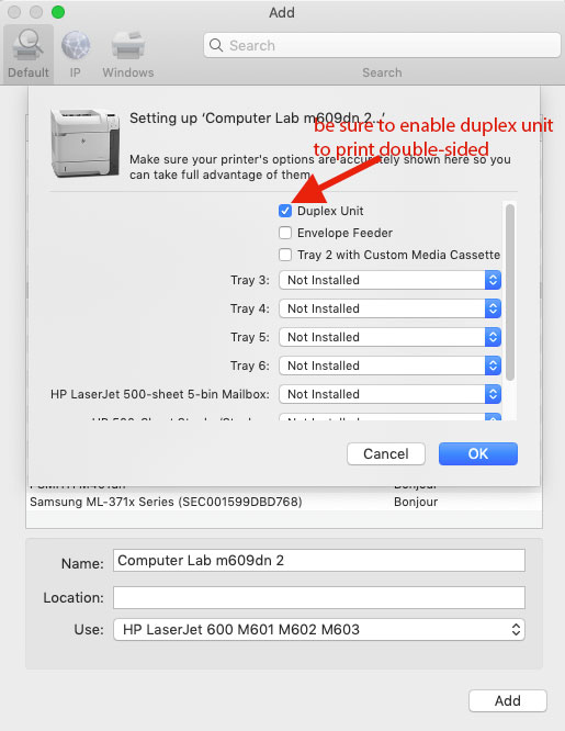 enable duplex printing