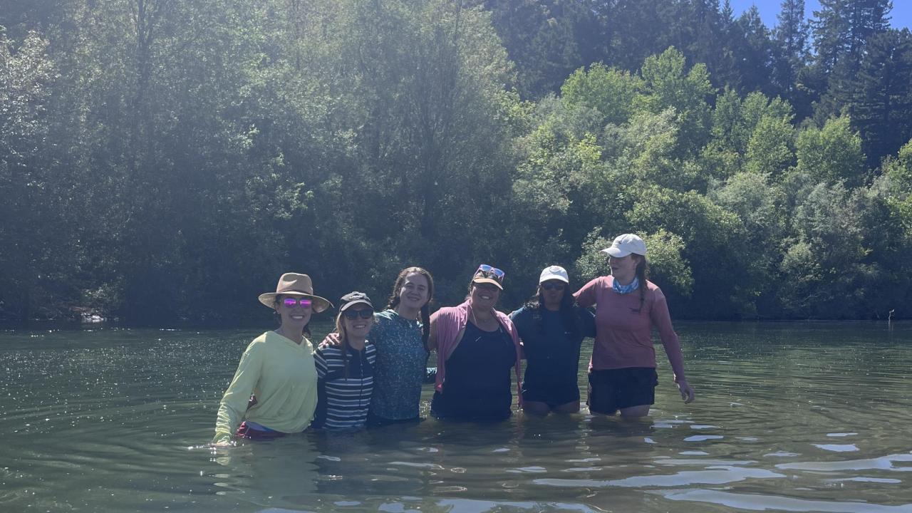 Anya Brown's lab stands waist-deep in the Russian River. 