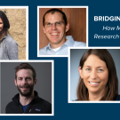 A dark blue background with portraits of four researchers and white lettering that says "Bridging the Gap: How Marine Science Research Informs Policy"