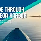 A kayak in the water with text that reads "Glide Through Bodega Harbor"
